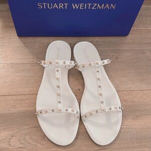 Stuart Weitzman White Studded Sandals